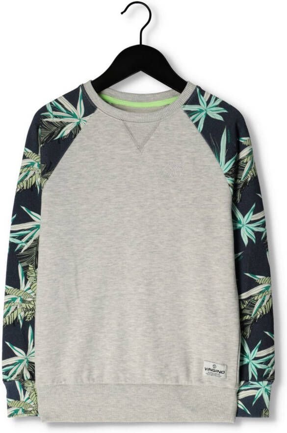 VINGINO sweater NOLOF met all over print groen donkerblauw grijs melange 140