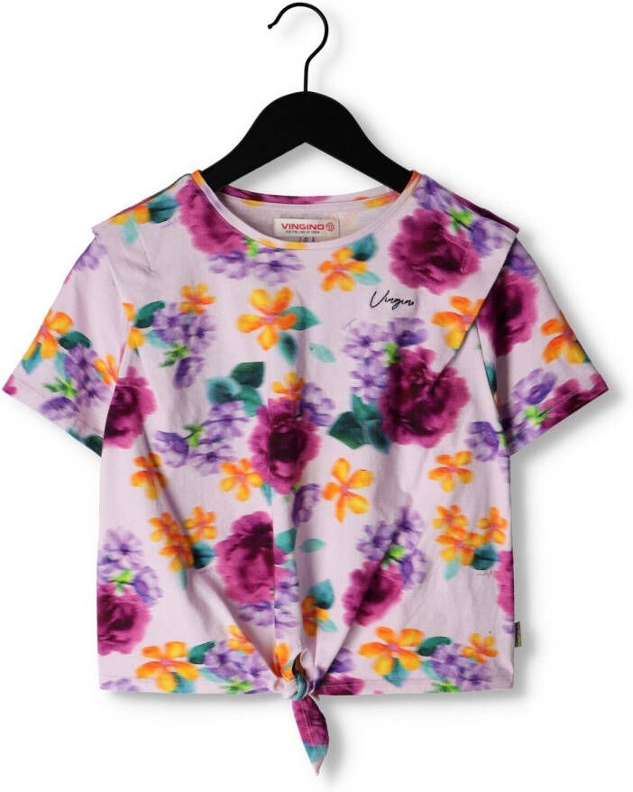 VINGINO gebloemd T-shirt HAMMY lila multicolor Paars Meisjes Katoen Ronde hals 122