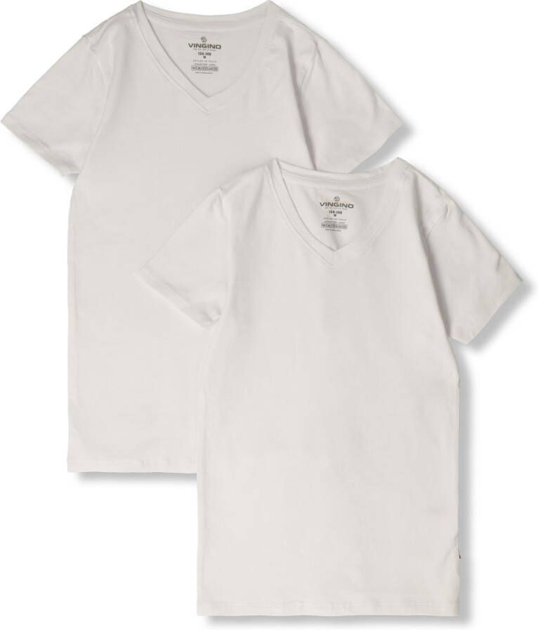 VINGINO basic T-shirt set van 2 wit Jongens Stretchkatoen V-hals Effen 146 152