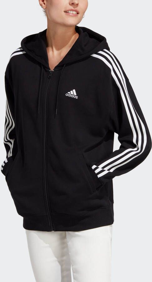 Adidas Badge of Sport 3-Stripes Full Zip Hoodie Black White- Dames Black White