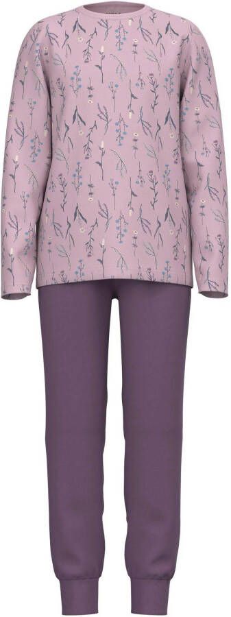 Name it KIDS gebloemde pyjama paars lila Meisjes Stretchkatoen Ronde hals 110 116