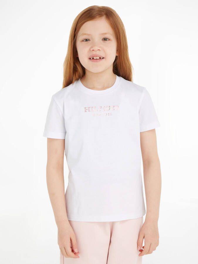 Tommy Hilfiger T-shirt MONOTYPE met tekst wit Meisjes Katoen Ronde hals 104