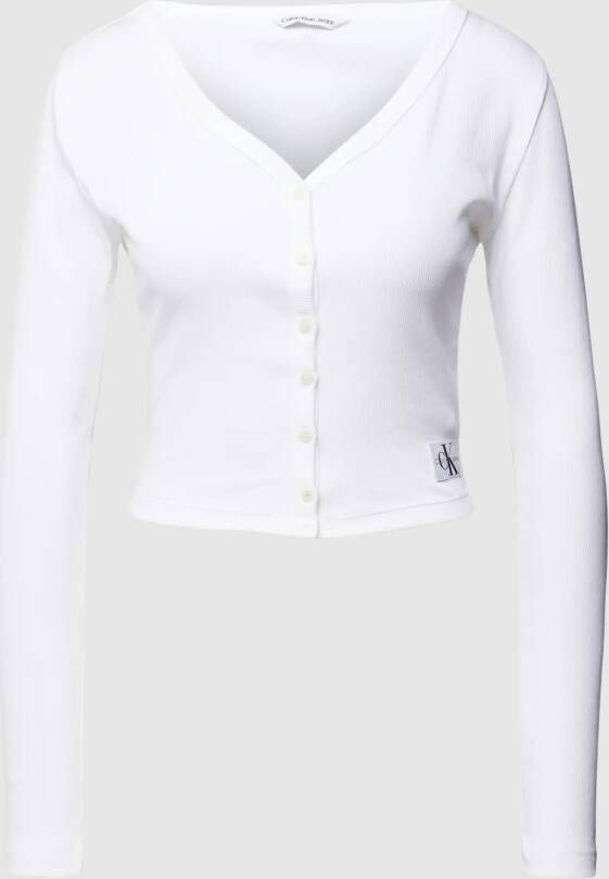 Calvin Klein Jeans Witte Geribbelde Cardigan met Knoopsluiting White Dames