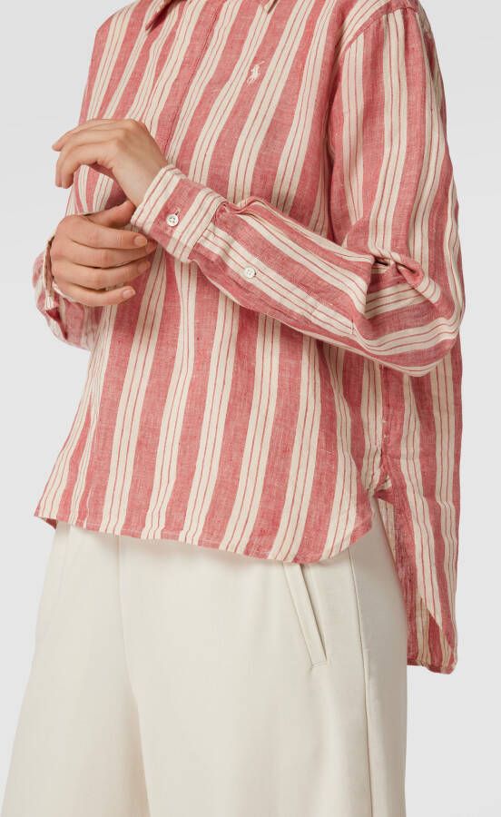 Polo Ralph Lauren Linnen blouse voor kort en achter lang met merkstitching