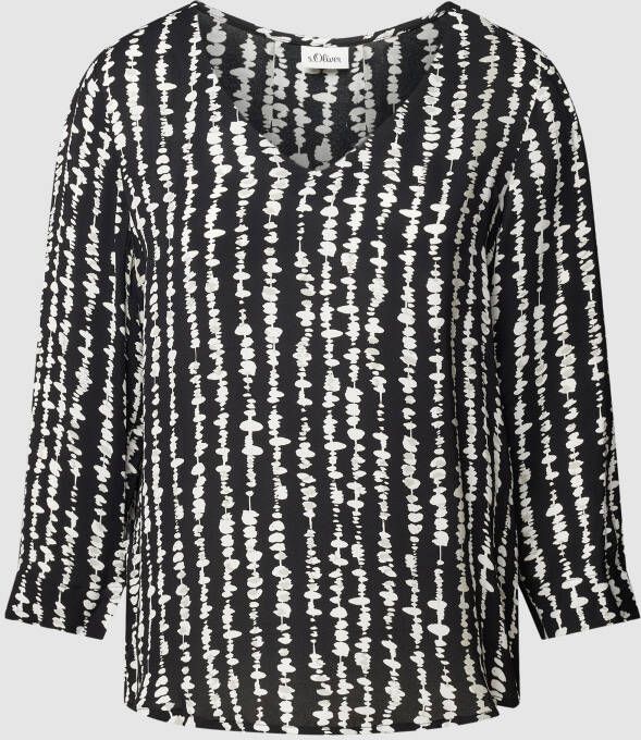 S.Oliver BLACK LABEL blousetop in viscose met all over print ecru zwart lichtgroen
