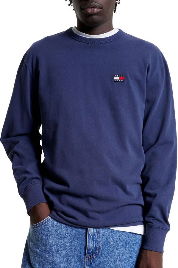 Tommy Jeans Logo Gepatcht Katoenen T-Shirt Lange Mouwen Blue Heren