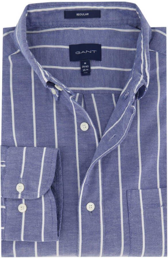 Gant casual overhemd normale fit blauw gestreept 100% katoen