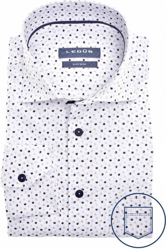 Ledub business overhemd normale fit wit met navy print katoen