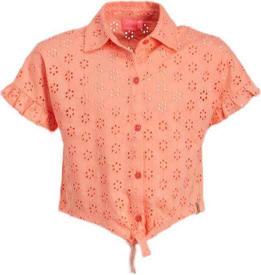 29FT blouse met broderie oranje Meisjes Katoen Klassieke kraag Effen 116