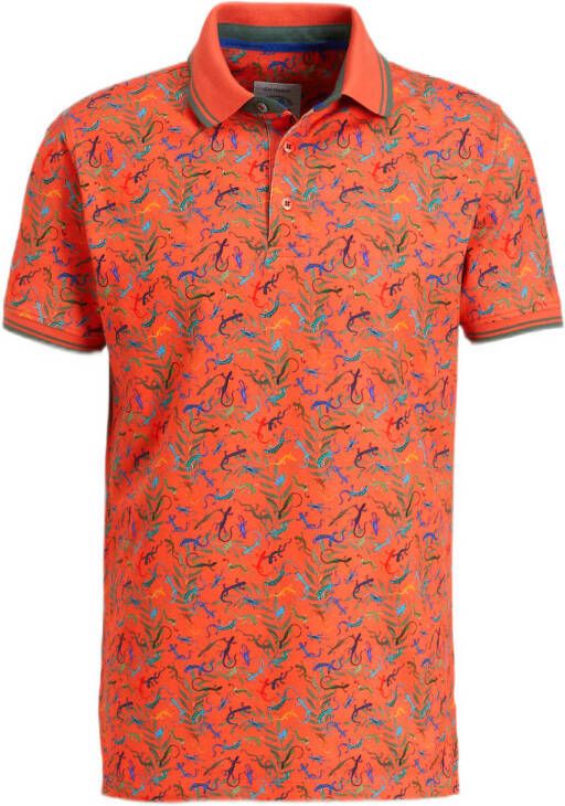 A fish named Fred regular fit polo Lizzard met all over print coral