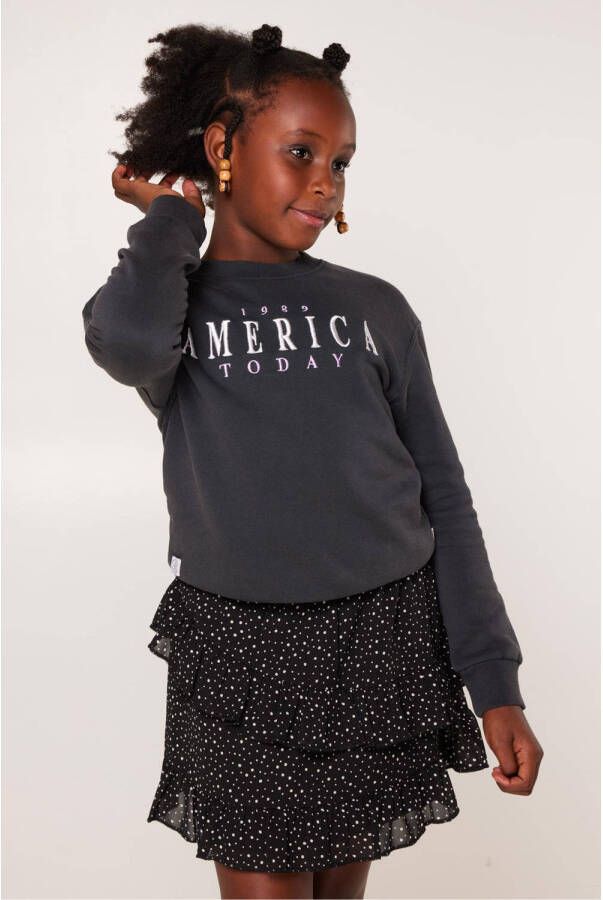 America Today sweater Simmy Crew JR met logo zwart