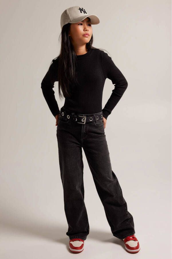 America Today wide leg jeans Olivia JR washed black Zwart Meisjes Stretchdenim 146 152