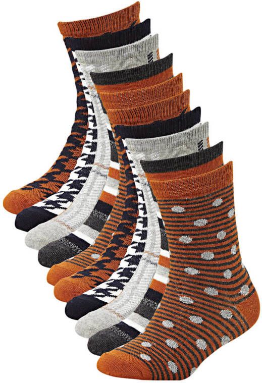 Apollo sokken met all-over print set van 10 oranje Meisjes Katoen Mixprint 31-34