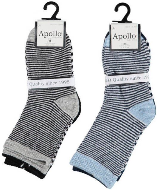 Apollo gestreepte sokken set van 6 grijs blauw Jongens Stretchkatoen 92 98
