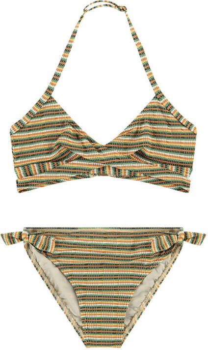 Beachlife triangel bikini bruin groen wit Meisjes Polyamide Streep 158 164