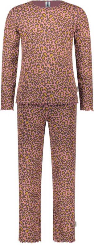 B.Nosy pyjama B. a SLEEP met dierenprint bruin roze Meisjes Stretchkatoen Ronde hals 110 116
