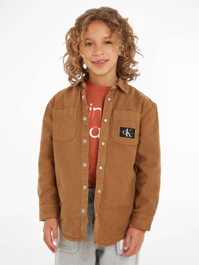 Calvin Klein overshirt bruin Overhemd Jongens Katoen Klassieke kraag Effen 152