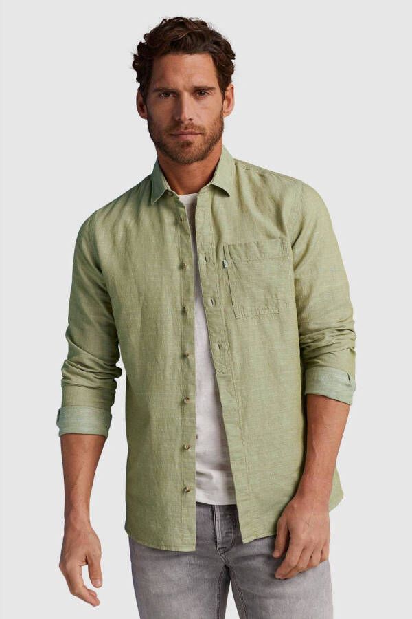 Cast Iron regular fit overhemd met linnen groen