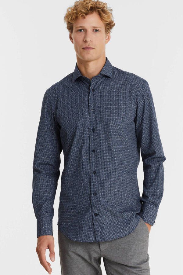 Cavallaro Napoli slim fit overhemd Blantino met all over print dark blue