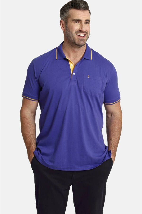 Charles Colby loose fit polo EARL FEN Plus Size met contrastbies paars