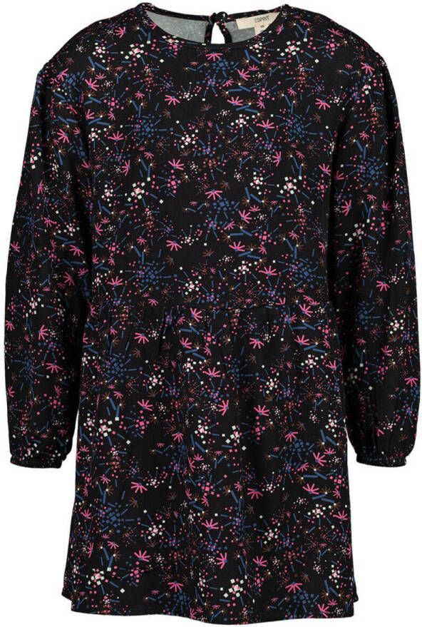 Esprit jurk met all over print zwart roze blauw Meisjes Viscose V-hals 164