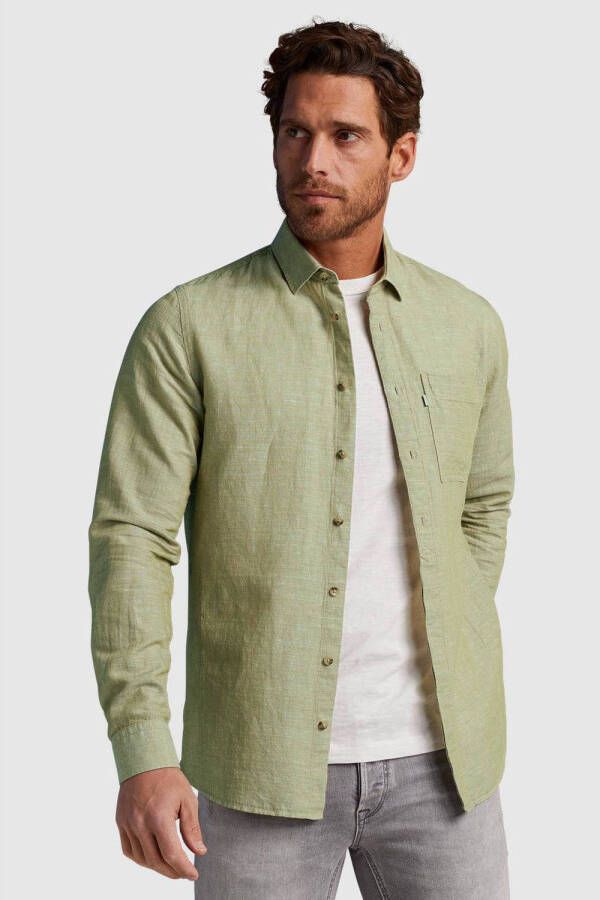 Cast Iron regular fit overhemd met linnen groen