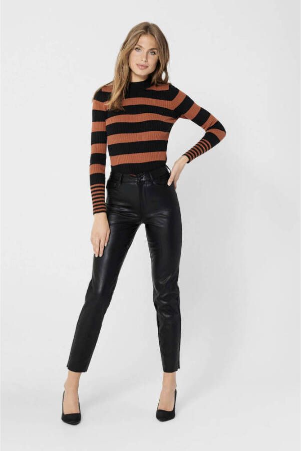 ONLY cropped coated straight fit broek ONLEMILY zwart