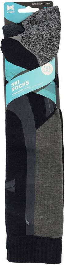 Xtreme skisokken set van 2 zwart grijs grijsblauw