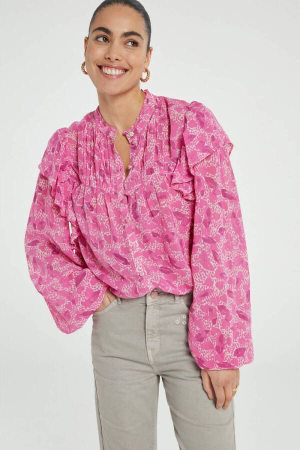 Fabienne Chapot blouse Bibi met all over print en ruches roze