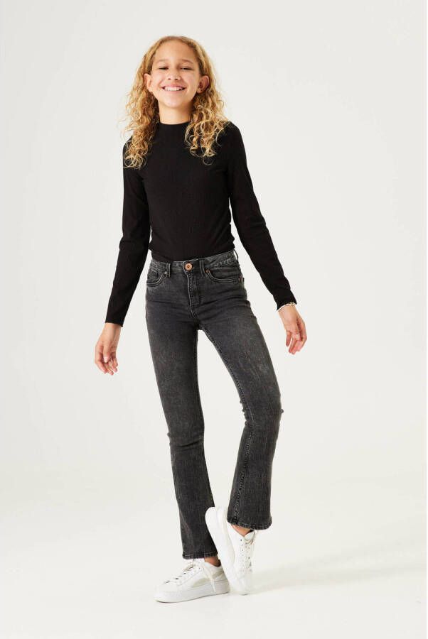 Garcia high waist flared jeans 575 dark used Zwart Meisjes Denim Effen 128
