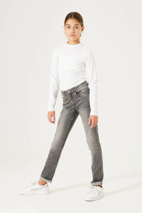 Garcia high waist skinny jeans 570 met slijtage medium used Grijs Meisjes Stretchdenim 128
