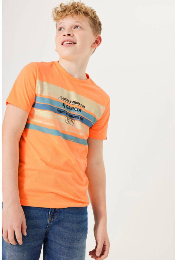 Garcia T-shirt met printopdruk oranje Jongens Katoen Ronde hals Printopdruk 128 134