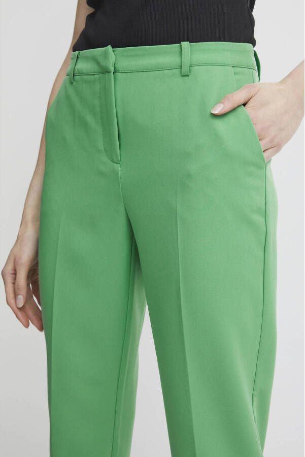 ICHI cropped high waist straight fit pantalon IHLEXI groen