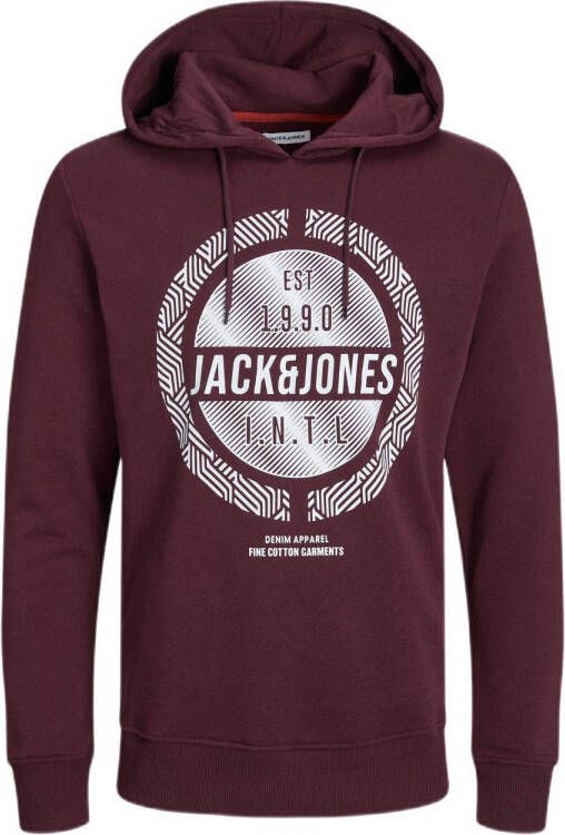 JACK & JONES hoodie JJSTEIN met printopdruk donkerrood