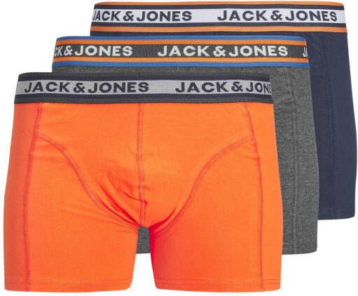 Jack & jones JUNIOR boxershort JACMYLE set van 3 oranje grijs blauw Jongens Stretchkatoen 116