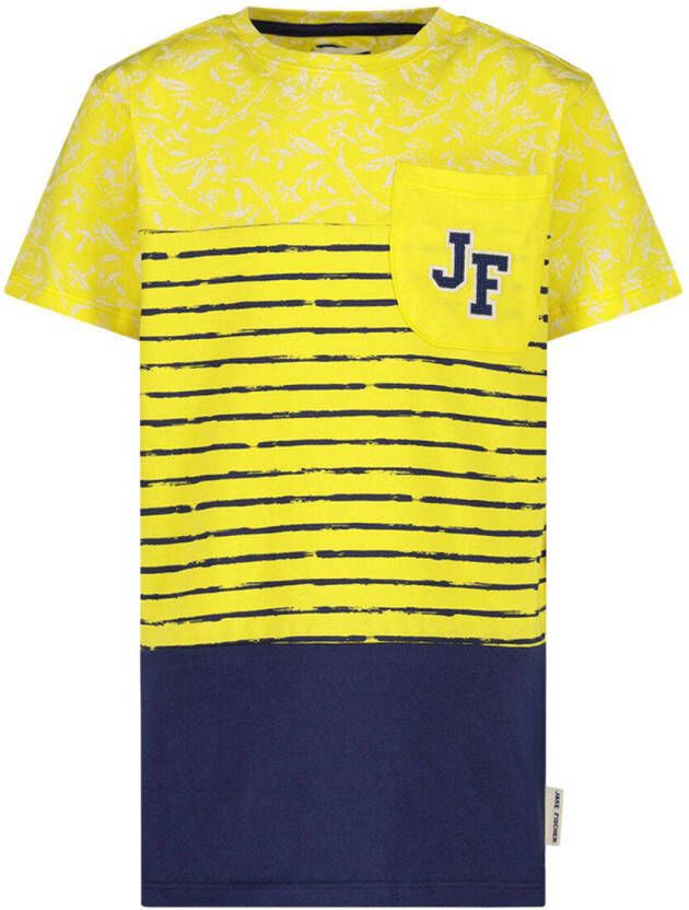 Jake Fischer T-shirt geel donkerblauw Jongens Katoen Ronde hals Meerkleurig 104
