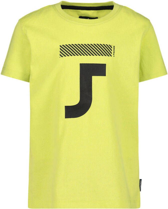 Jake Fischer T-shirt met printopdruk limegroen Jongens Katoen Ronde hals 116