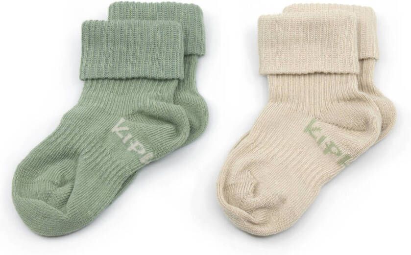 KipKep bio-katoen blijf-sokken 0-12 maanden set van 2 calming green Groen Biologisch katoen 6-12 mnd
