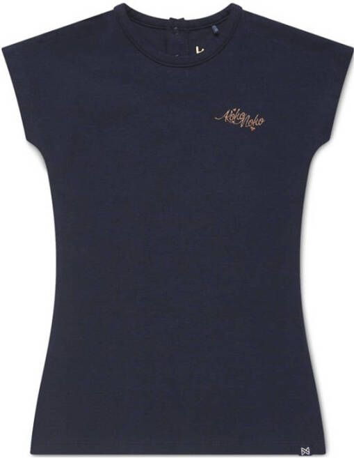 Koko Noko T-shirtjurk Niya met glitters donkerblauw Meisjes Stretchkatoen Ronde hals 110 116