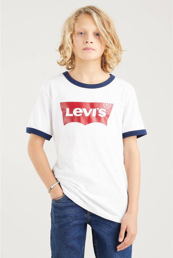 Levis Levi's Kids T-shirt Batwing Ringer met contrastbies wit Jongens Katoen Ronde hals 152