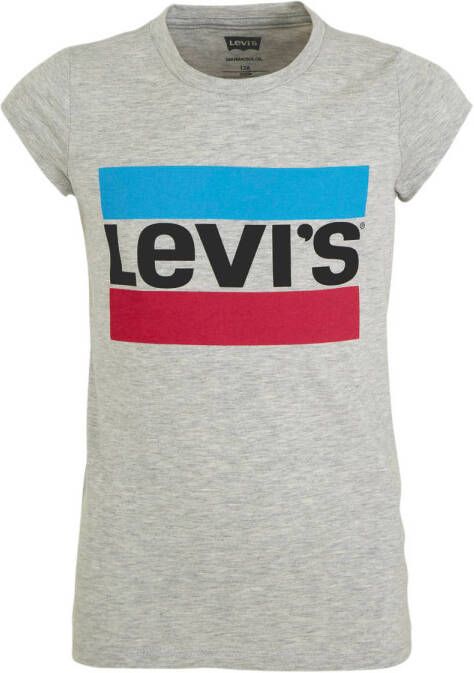 Levis Levi's Kids T-shirt met logo grijs melange roze blauw Meisjes Jersey Ronde hals 158-164