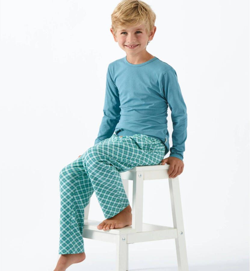 Little Label geruite pyjama van biologisch katoen blauw Jongens Stretchkatoen Ronde hals 122 128