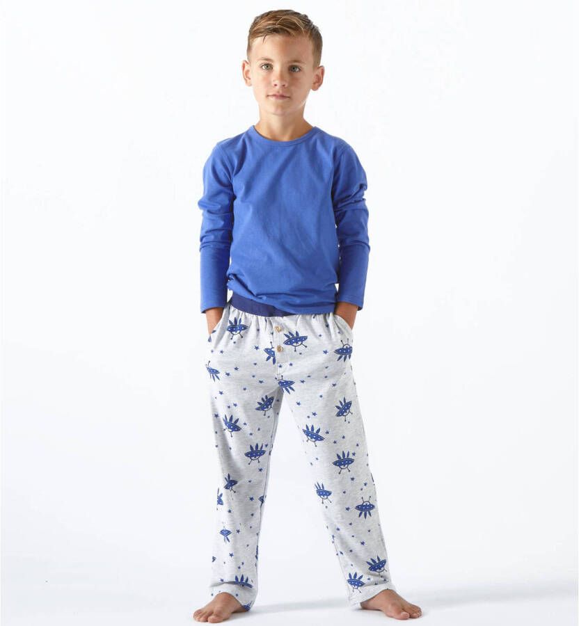 Little Label pyjama met all over print van biologisch katoen blauw Jongens Stretchkatoen Ronde hals 110 116