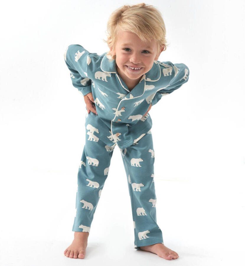 Little Label pyjama met dierenprint van biologisch katoen blauw Jongens Stretchkatoen Klassieke kraag 110 116