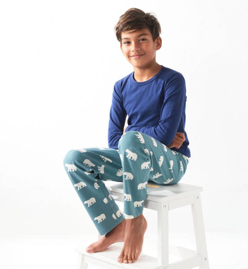 Little Label pyjama met dierenprint van biologisch katoen blauw Jongens Stretchkatoen Ronde hals 110 116