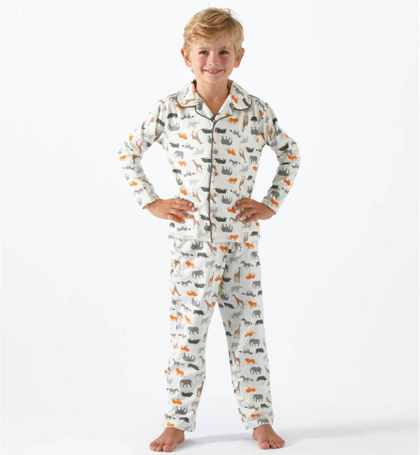 Little Label pyjama van biologisch katoen met dierenprint multi Jongens Stretchkatoen Klassieke kraag 110 116