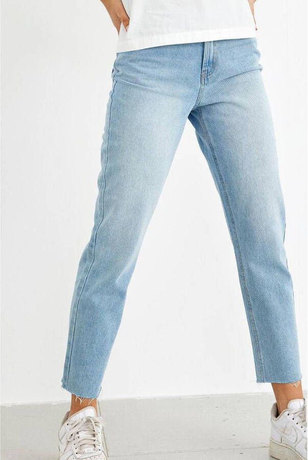 LMTD high waist mom jeans NLFRAVEN light denim Blauw Effen 158