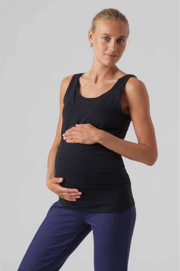 Mamalicious zwangerschaps- en voedingssinglet MLILJA zwart Dames Nylon V-hals L XL