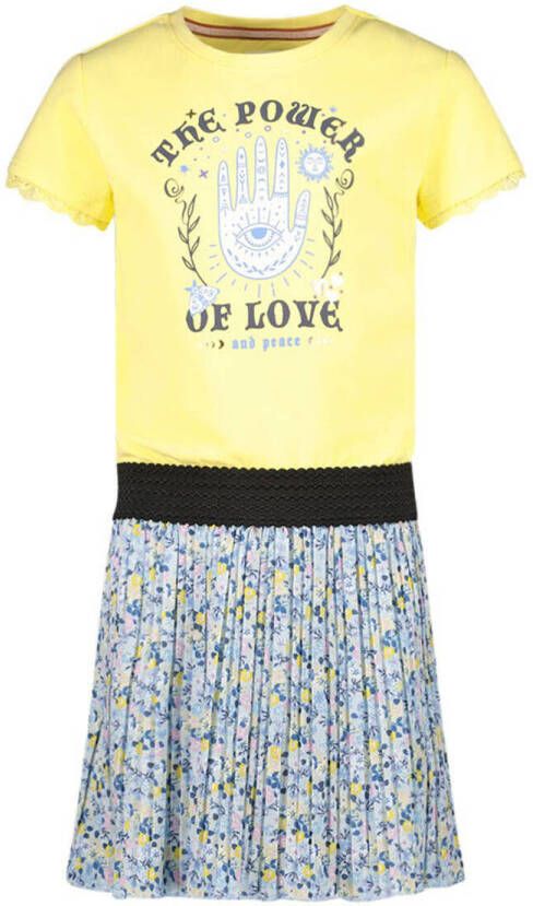 Me & My Monkey jurk met tekst geel multi Meisjes Stretchkatoen Ronde hals 104-110