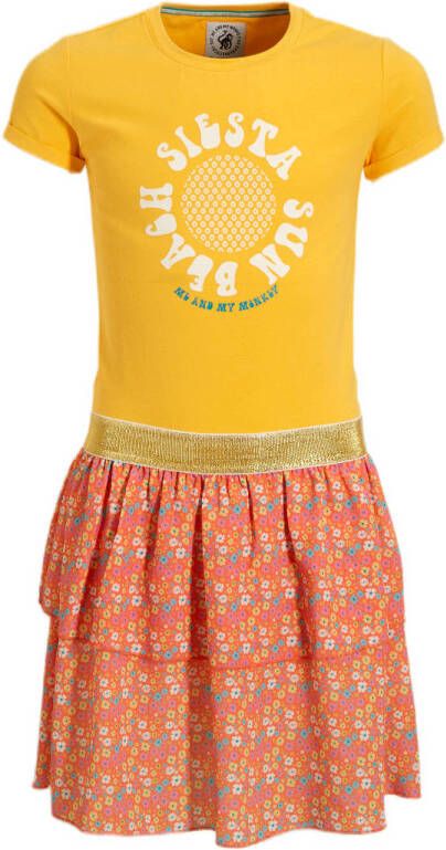 Me & My Monkey T-shirtjurk Maroeska met all over print geel oranje Meisjes Stretchkatoen Ronde hals 116